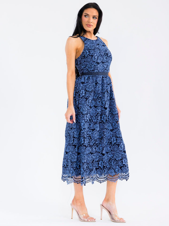 WOMEN'S SLEEVELESS BACK LACE UP CROCHET MAXI DRESS