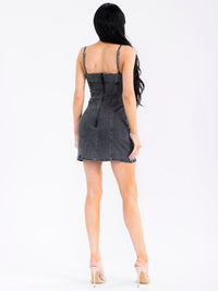 WOMEN'S SLEEVELESS BODYCON WASHED STRETCH DENIM MINI DRESS