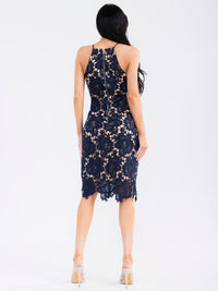 WOMEN'S SLEEVELESS HALTER NECK CROCHET MIDI DRESS