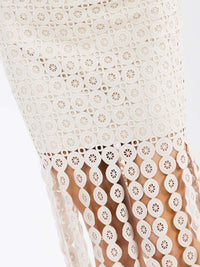 WOMEN'S SLEEVELESS BODYCON FRINGE HEM CROCHET MIDI DRESS