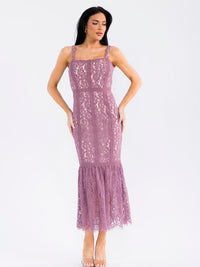 WOMEN'S SLEEVELESS SQUARE NECK BODYCON CROCHET MAXI DRESS