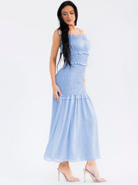 WOMEN'S SLEEVELESS TIERED SMOCK BODYCON MAXI DRESS