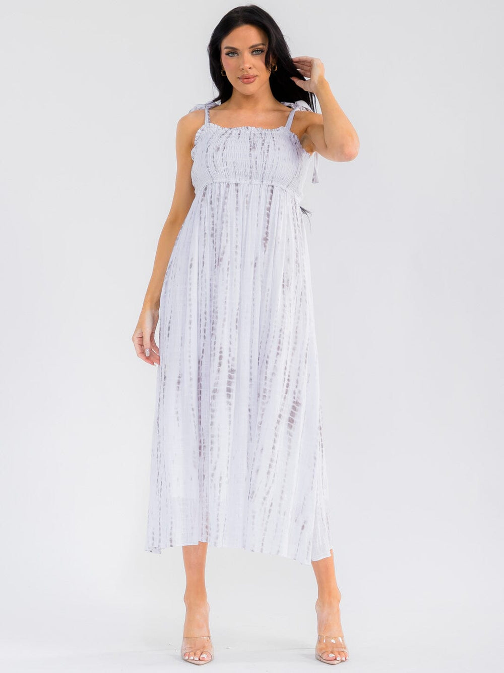 WOMEN'S SLEEVELESS SMOCK TIE DYE MAXI DRESS