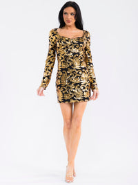 WOMEN'S LONG SLEEVE BODYCON SEQUINS MINI DRESS