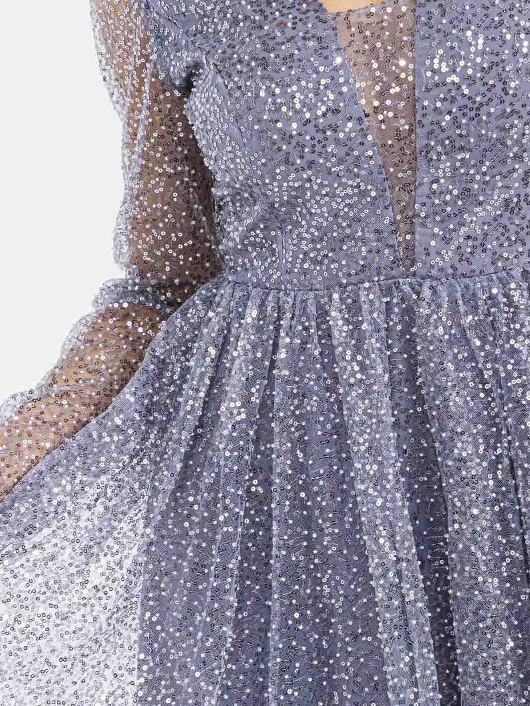 WOMEN'S LONG SLEEVE V-NECK MESH SEQUINS MAXI DRESS