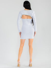 WOMEN'S SLEEVELESS V-NECK BODYCON MINI DRESS WITH LONG SLEEVE BOLERO BANDAGE 2PC SET
