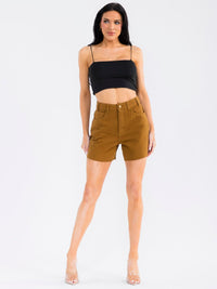 WOMEN'S BUTTON CLOSURE POCKETS RAW EDGE DENIM SHORTS