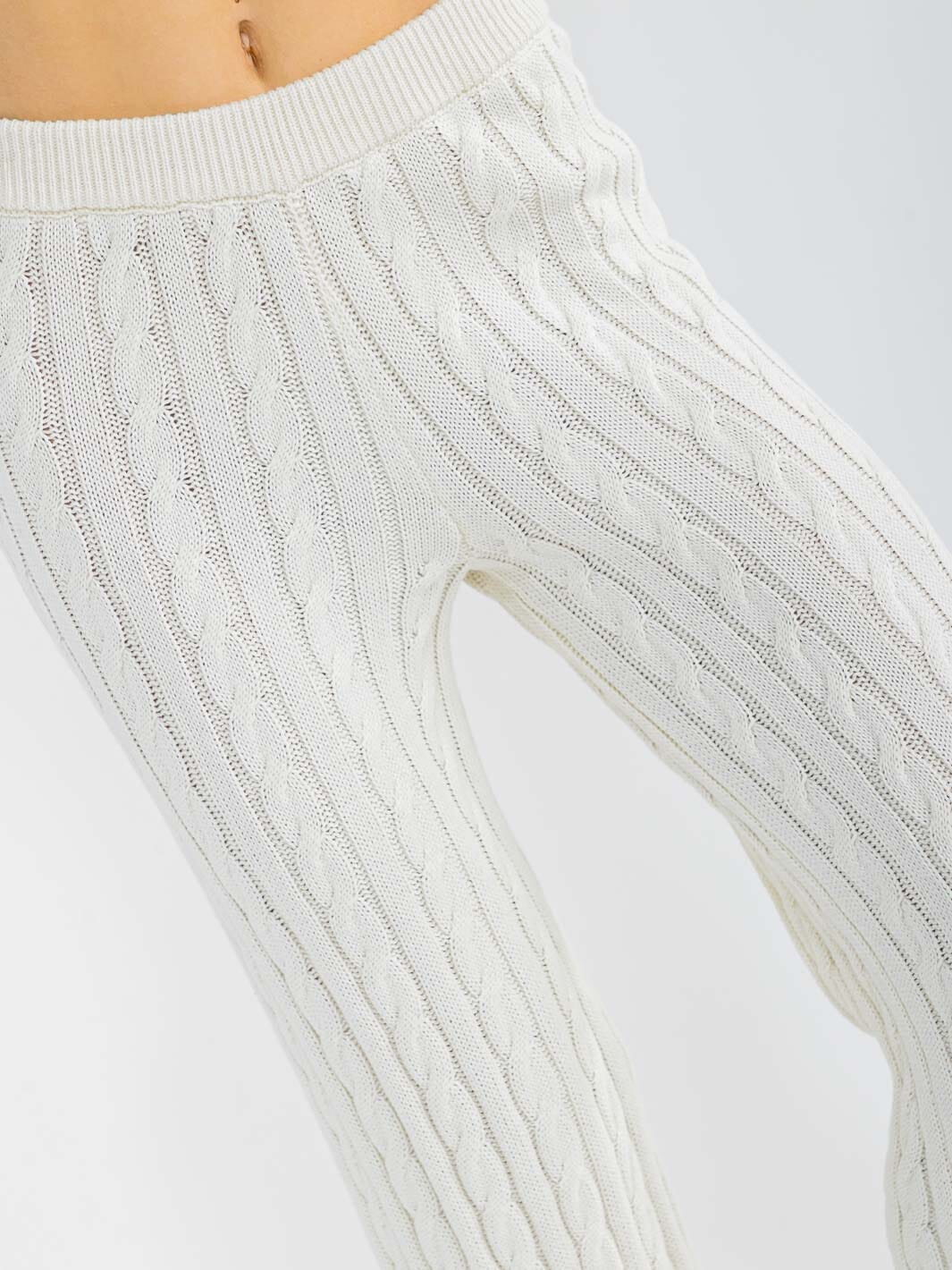 WOMEN'S ELASTIC WAIST CABLE KNIT RIBBED WIDE LEG PANTS