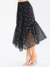 WOMEN'S ELASTIC WAIST RUFFLE BOTTOM HEM FLORAL MIDI SKIRT