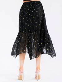 WOMEN'S ELASTIC WAIST RUFFLE BOTTOM HEM FLORAL MIDI SKIRT