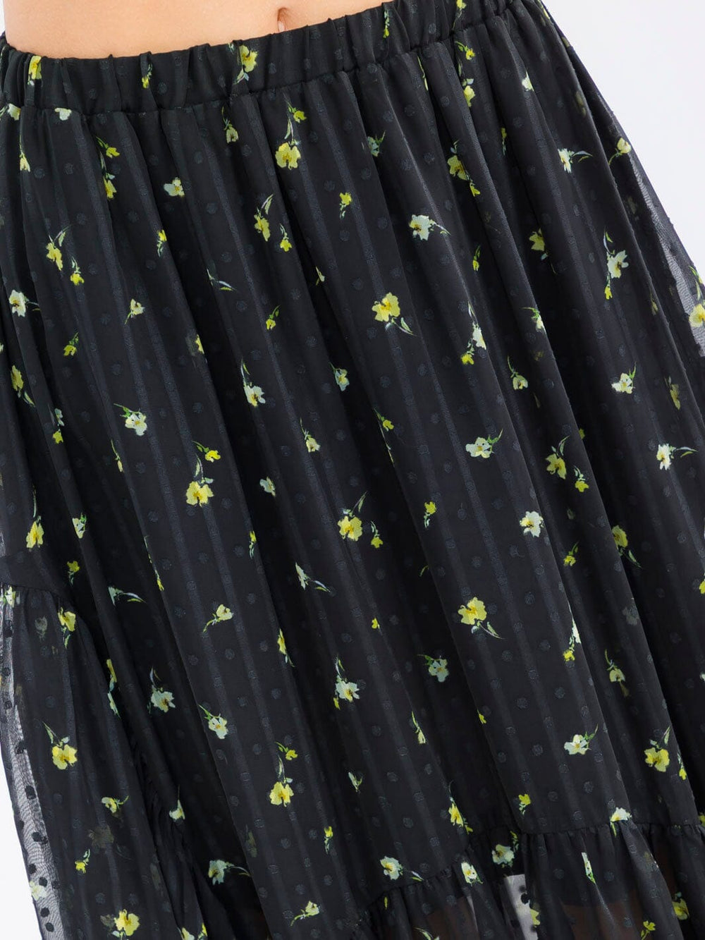 WOMEN'S ELASTIC WAIST RUFFLE BOTTOM HEM FLORAL MIDI SKIRT