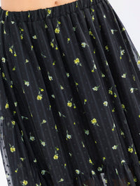 WOMEN'S ELASTIC WAIST RUFFLE BOTTOM HEM FLORAL MIDI SKIRT