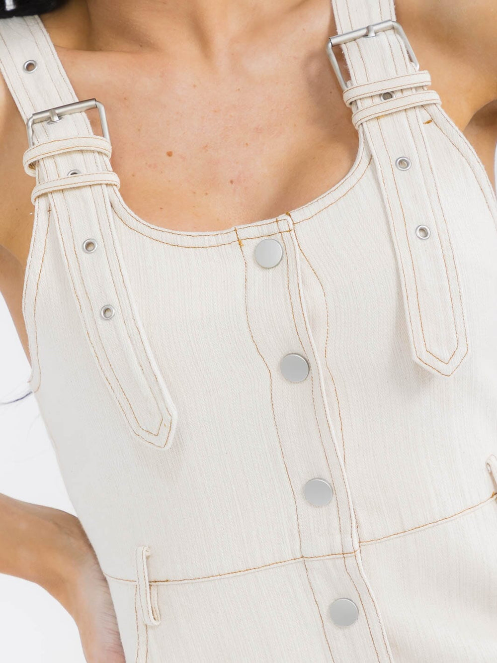 WOMEN'S SLEEVELESS BUTTON UP POCKETS DENIM OVERALL MAXI DRESS