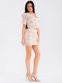 WOMEN'S SHORT SLEEVE TOP & ELASTIC WAIST MINI SKIRT MULTI KNIT 2PC. SET