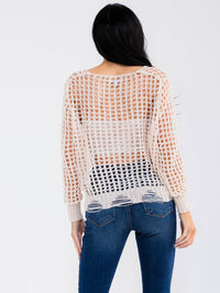WOMEN'S LONG SLEEVE DISTRESS CROCHET TOP