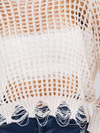 WOMEN'S LONG SLEEVE DISTRESS CROCHET TOP