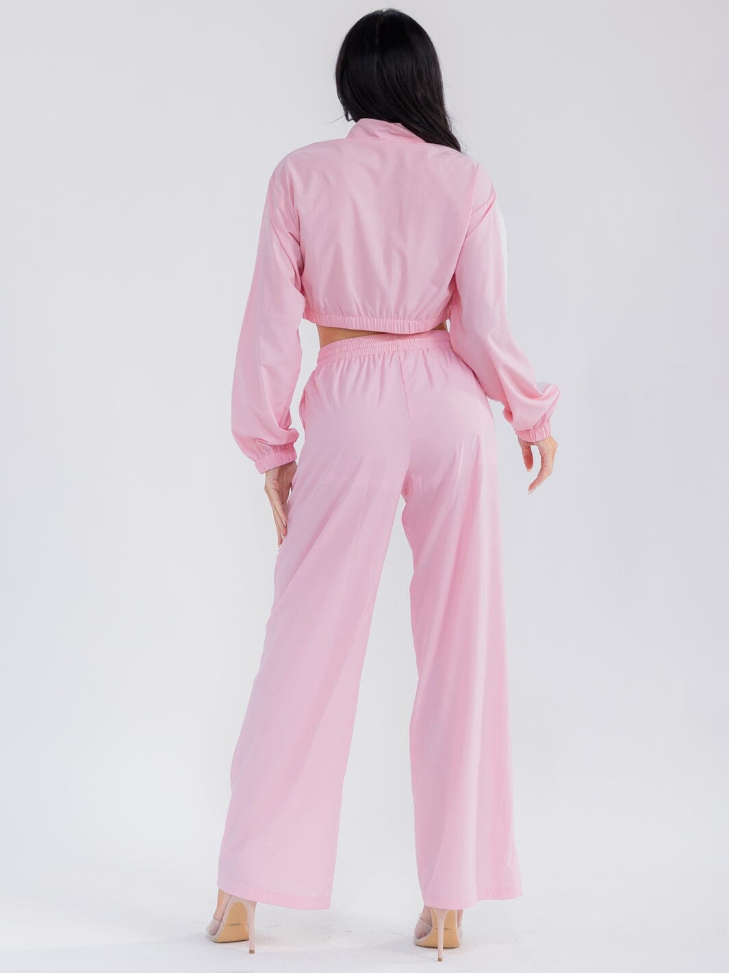 WOMEN'S LONG SLEEVE CROP JACKET & ELASTIC WAIST PANTS COLORBLOCK 2PC. SET