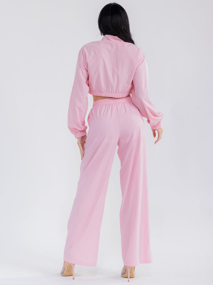 WOMEN'S LONG SLEEVE CROP JACKET & ELASTIC WAIST PANTS COLORBLOCK 2PC. SET