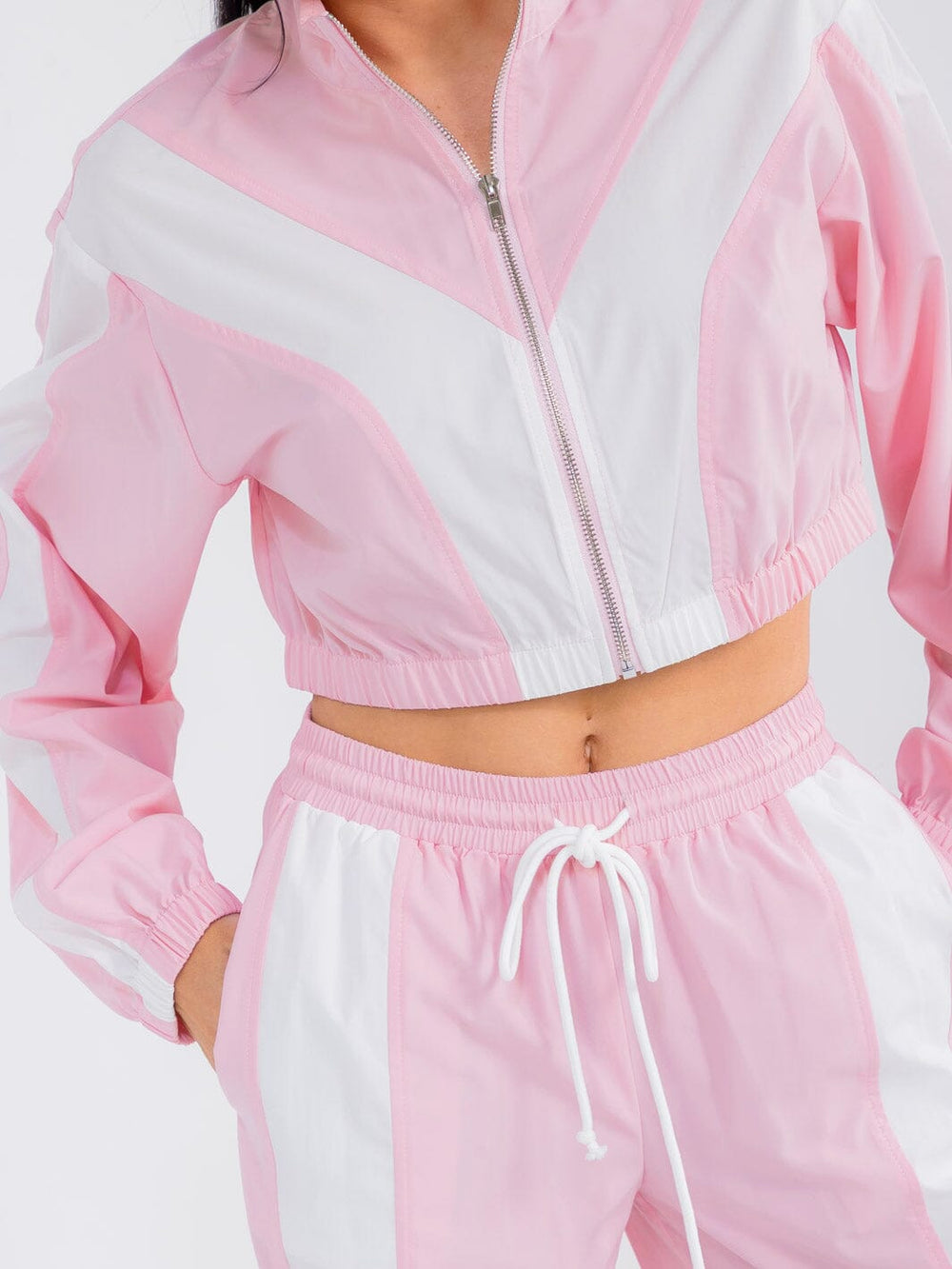 WOMEN'S LONG SLEEVE CROP JACKET & ELASTIC WAIST PANTS COLORBLOCK 2PC. SET