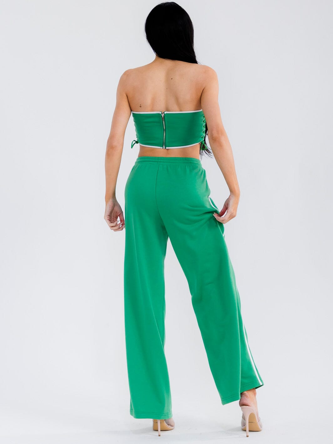 WOMEN'S SLEEVELESS CROP TOP & ELASTIC WAIST PANTS GRAPHIC 2PC. SET