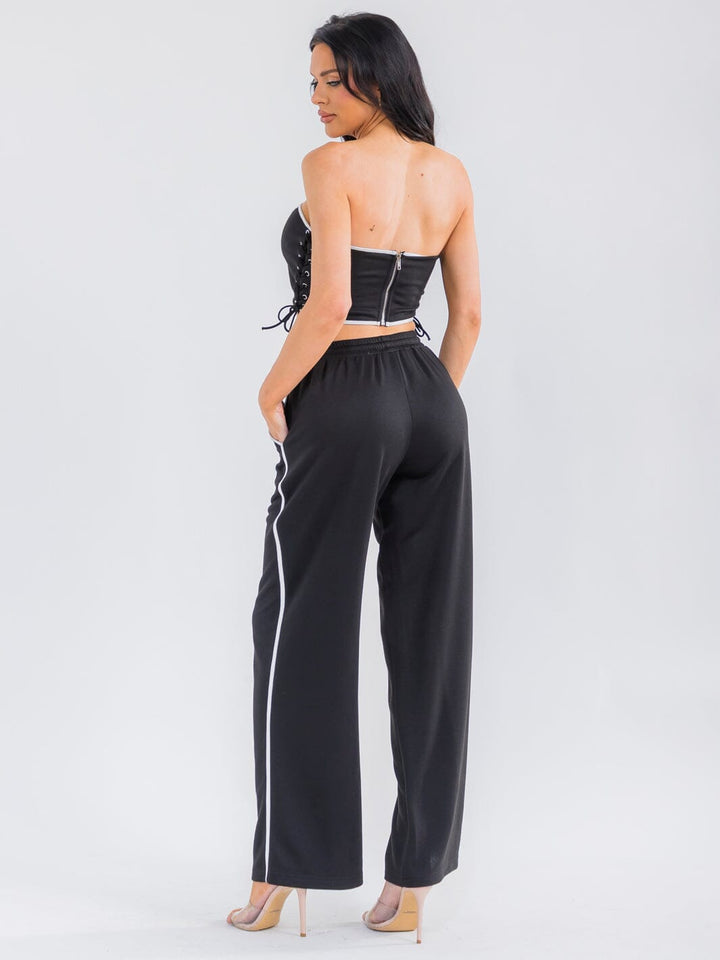 WOMEN'S SLEEVELESS CROP TOP & ELASTIC WAIST PANTS GRAPHIC 2PC. SET