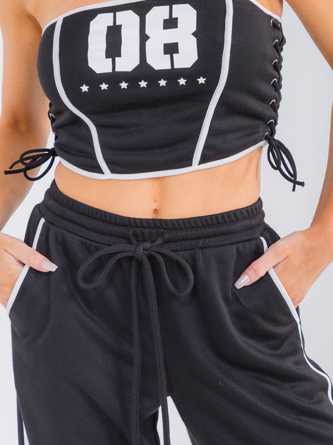 WOMEN'S SLEEVELESS CROP TOP & ELASTIC WAIST PANTS GRAPHIC 2PC. SET