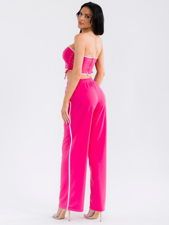 WOMEN'S SLEEVELESS CROP TOP & ELASTIC WAIST PANTS GRAPHIC 2PC. SET