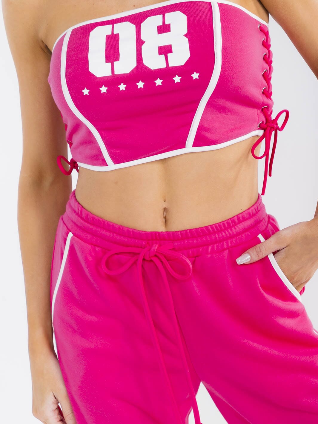 WOMEN'S SLEEVELESS CROP TOP & ELASTIC WAIST PANTS GRAPHIC 2PC. SET