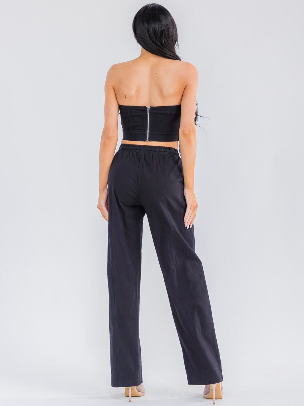 WOMEN'S SLEEVELESS CROP TOP & ELASTIC WAIST PANTS STRETCH DENIM 2PC. SET