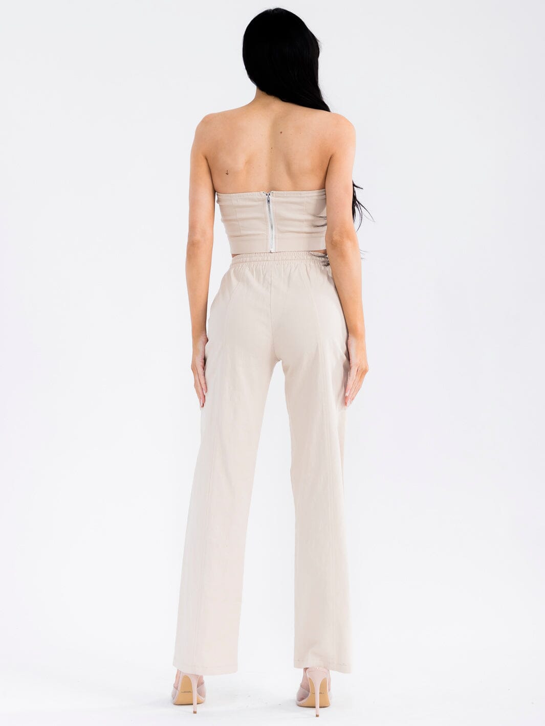 WOMEN'S SLEEVELESS CROP TOP & ELASTIC WAIST PANTS STRETCH DENIM 2PC. SET