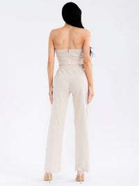 WOMEN'S SLEEVELESS CROP TOP & ELASTIC WAIST PANTS STRETCH DENIM 2PC. SET