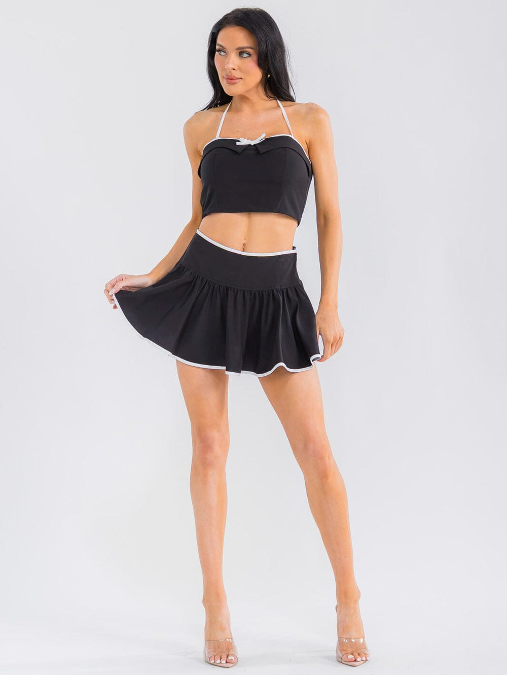 WOMEN'S SLEEVELESS CROP TOP & ZIP UP MAXI SKORT SOLID 2PC. SET