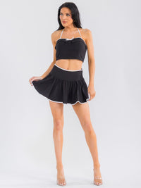 WOMEN'S SLEEVELESS CROP TOP & ZIP UP MAXI SKORT SOLID 2PC. SET
