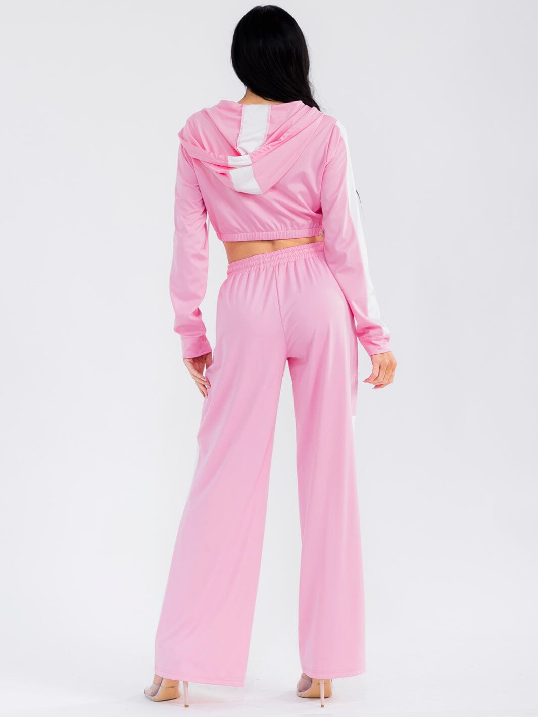 WOMEN'S LONG SLEEVE CROP JACKET & ELASTIC WAIST PANTS COLORBLOCK 2PC. SET