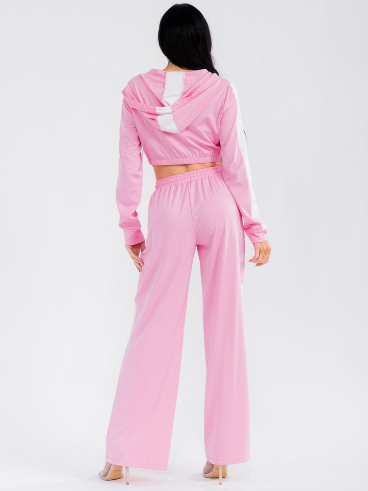 WOMEN'S LONG SLEEVE CROP JACKET & ELASTIC WAIST PANTS COLORBLOCK 2PC. SET