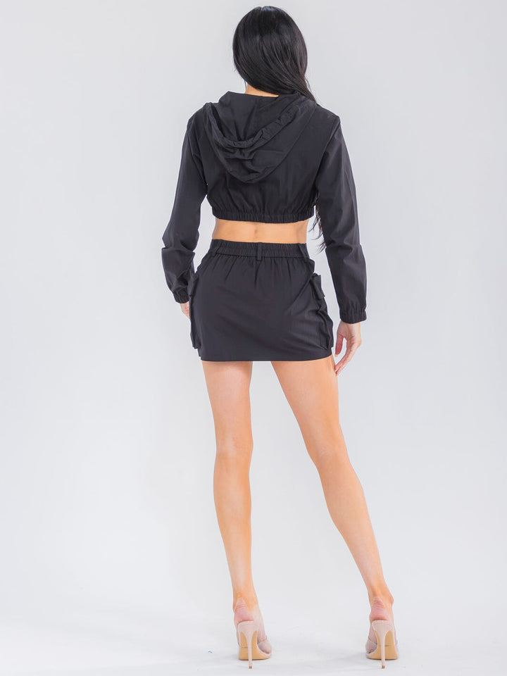 WOMEN'S LONG SLEEVE CROP JACKET & BUTTON CLOSURE MINI SKIRT SOLID 2PC. SET