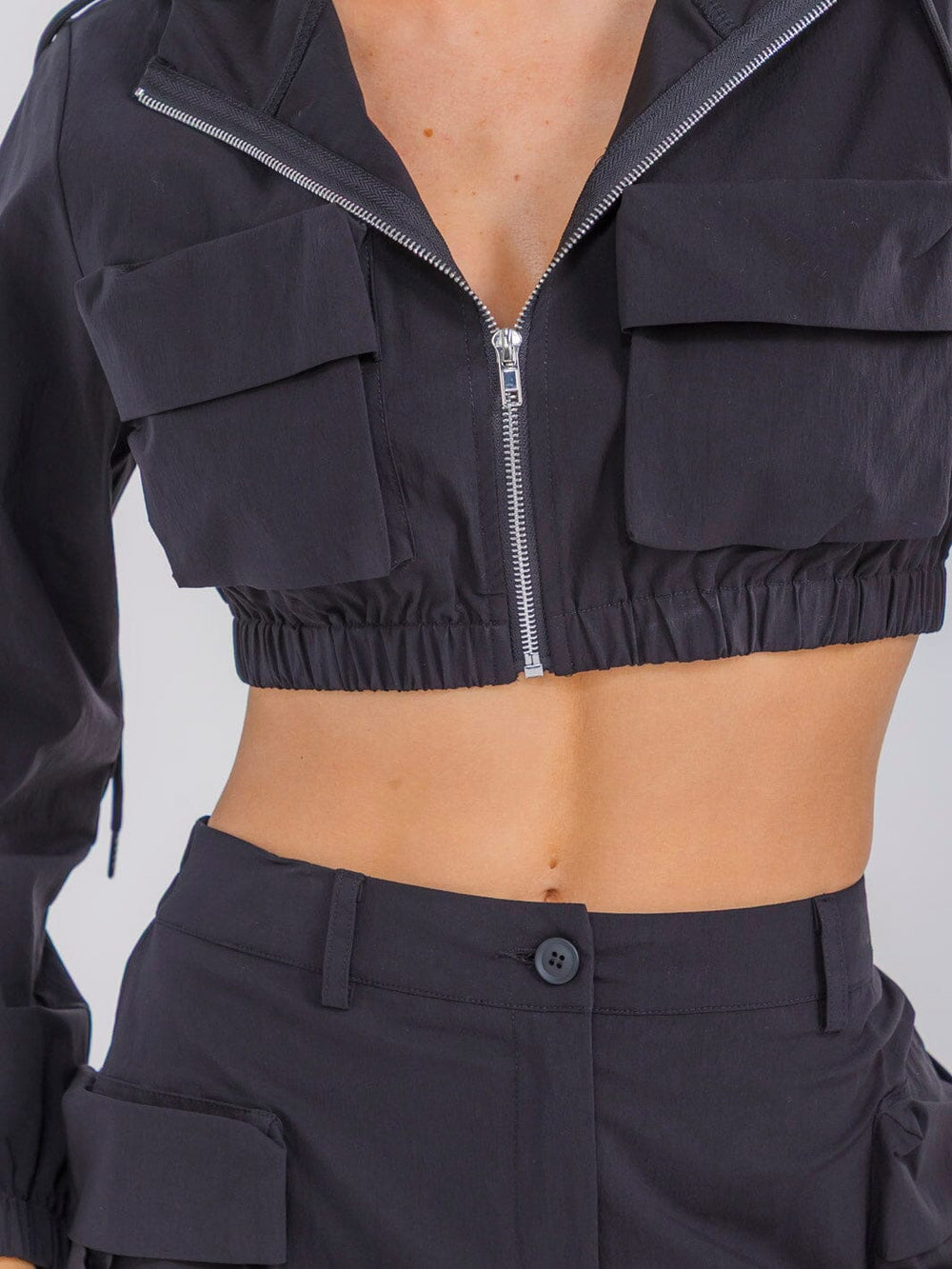 WOMEN'S LONG SLEEVE CROP JACKET & BUTTON CLOSURE MINI SKIRT SOLID 2PC. SET