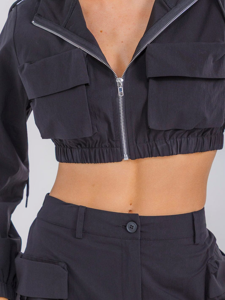 WOMEN'S LONG SLEEVE CROP JACKET & BUTTON CLOSURE MINI SKIRT SOLID 2PC. SET