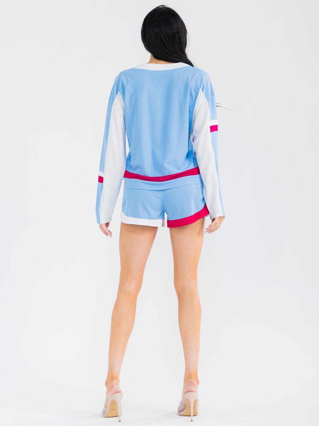 WOMEN'S LONG SLEEVE PULLOVER TOP & ELASTIC WAIST MINI SHORTS GRAPHIC 2PC. SET
