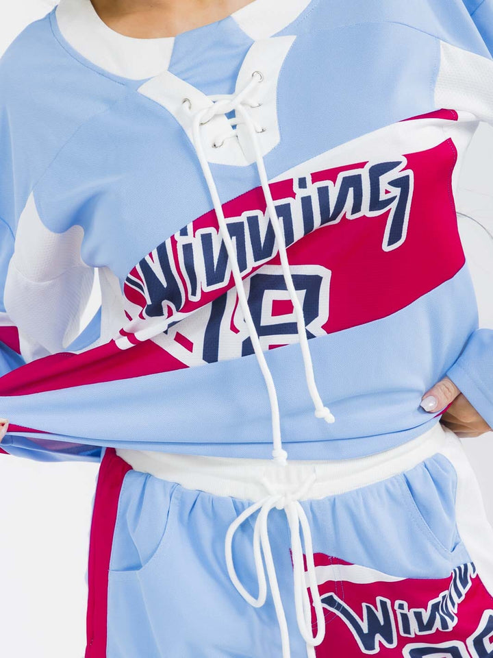 WOMEN'S LONG SLEEVE PULLOVER TOP & ELASTIC WAIST MINI SHORTS GRAPHIC 2PC. SET