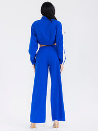 WOMEN'S LONG SLEEVE CROP JACKET & ELASTIC WAIST PANTS COLORBLOCK 2PC. SET