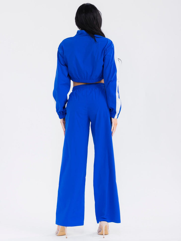 WOMEN'S LONG SLEEVE CROP JACKET & ELASTIC WAIST PANTS COLORBLOCK 2PC. SET