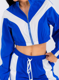 WOMEN'S LONG SLEEVE CROP JACKET & ELASTIC WAIST PANTS COLORBLOCK 2PC. SET
