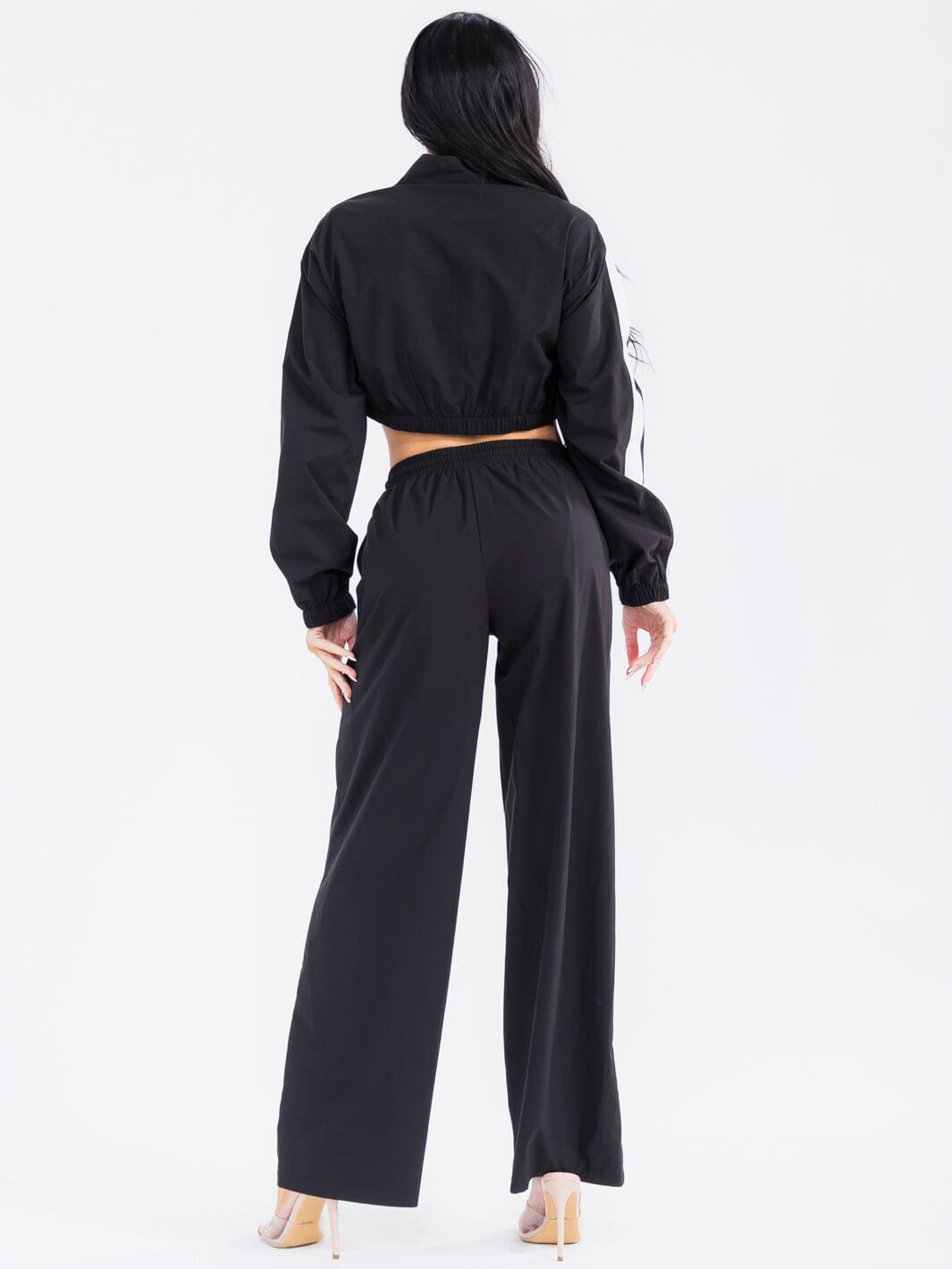 WOMEN'S LONG SLEEVE CROP JACKET & ELASTIC WAIST PANTS COLORBLOCK 2PC. SET