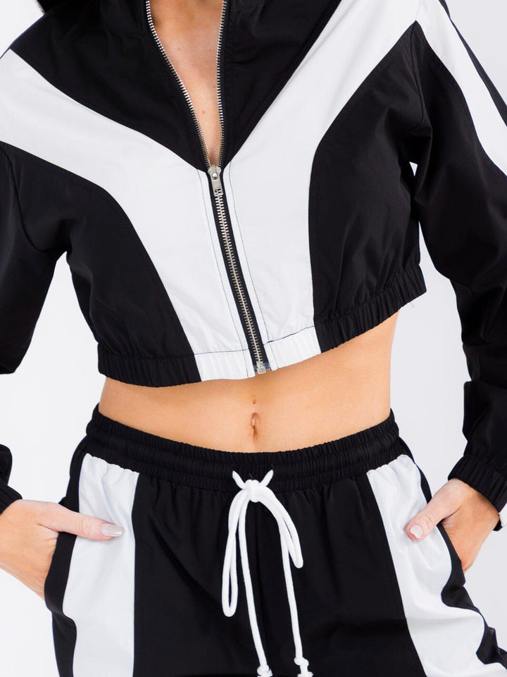 WOMEN'S LONG SLEEVE CROP JACKET & ELASTIC WAIST PANTS COLORBLOCK 2PC. SET