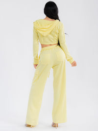 WOMEN'S LONG SLEEVE CROP JACKET & ELASTIC WAIST PANTS SOLID 2PC. SET