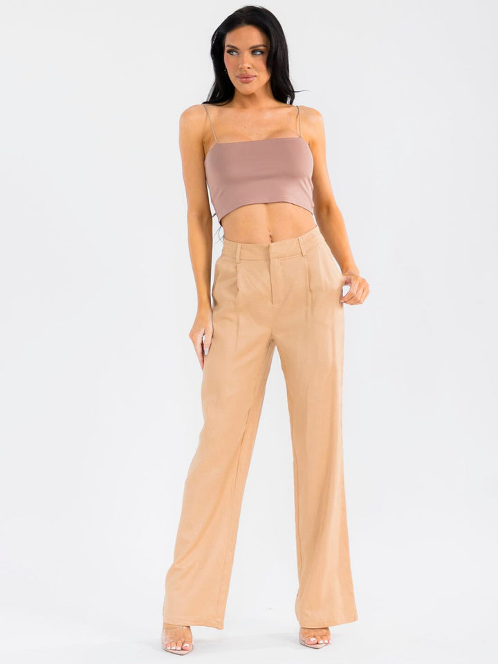 WOMEN'S BUTTON CLOSURE POCKETS STRAIGHT LEG PANTS