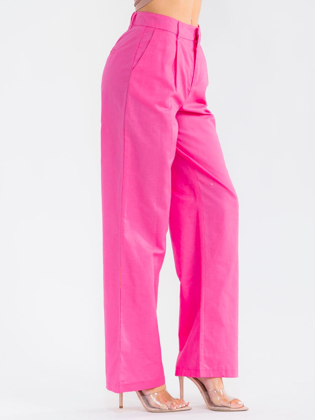 WOMEN'S BUTTON CLOSURE POCKETS STRAIGHT LEG PANTS