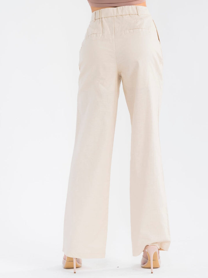 WOMEN'S BUTTON CLOSURE POCKETS STRAIGHT LEG PANTS