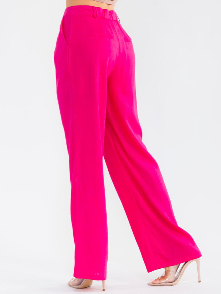 WOMEN'S BUTTON CLOSURE POCKETS STRAIGHT LEG PANTS